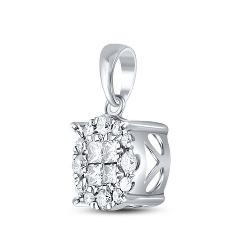 14kt White Gold Womens Princess Diamond Cluster Pendant 1/4 Cttw