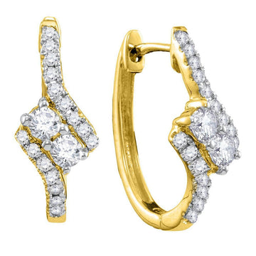 14kt Yellow Gold Womens Round Diamond Bypass 2-stone Earrings 1/2 Cttw
