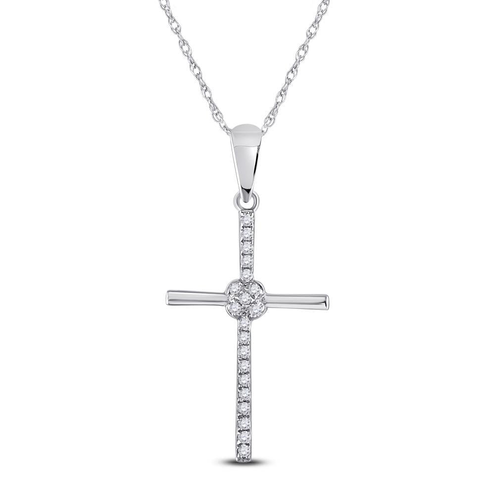 10kt White Gold Womens Round Diamond Cross Pendant 1/12 Cttw