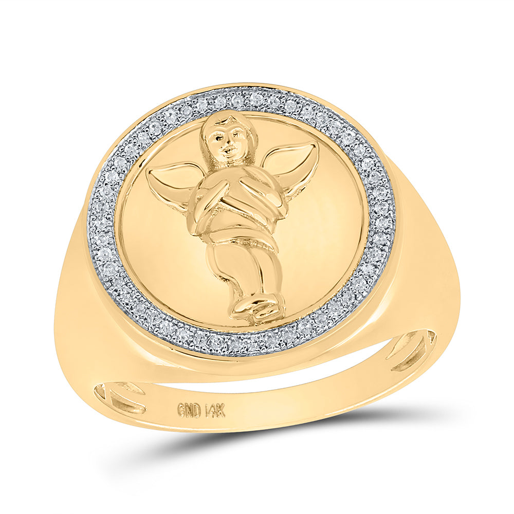 14kt Yellow Gold Mens Round Diamond Circle Angel Ring 1/6 Cttw