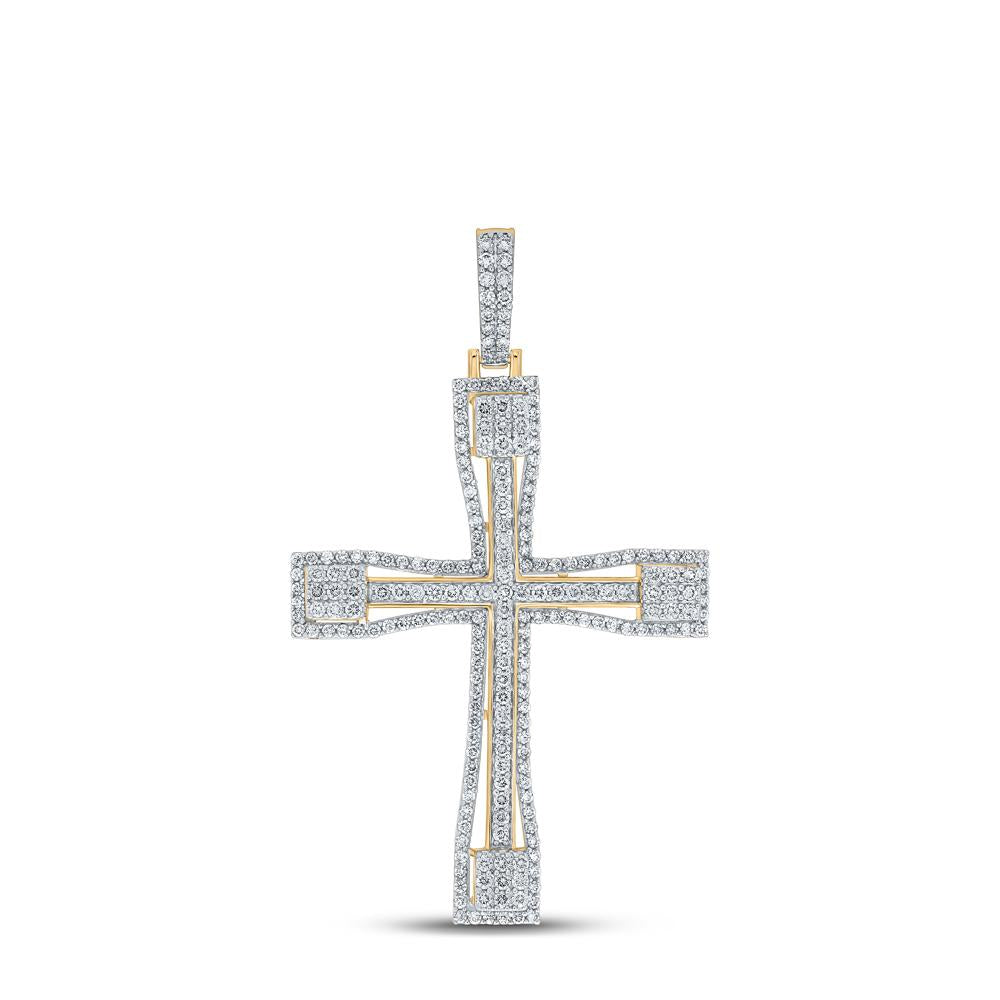 10kt Yellow Gold Mens Round Diamond Cross Charm Pendant 2-1/2 Cttw