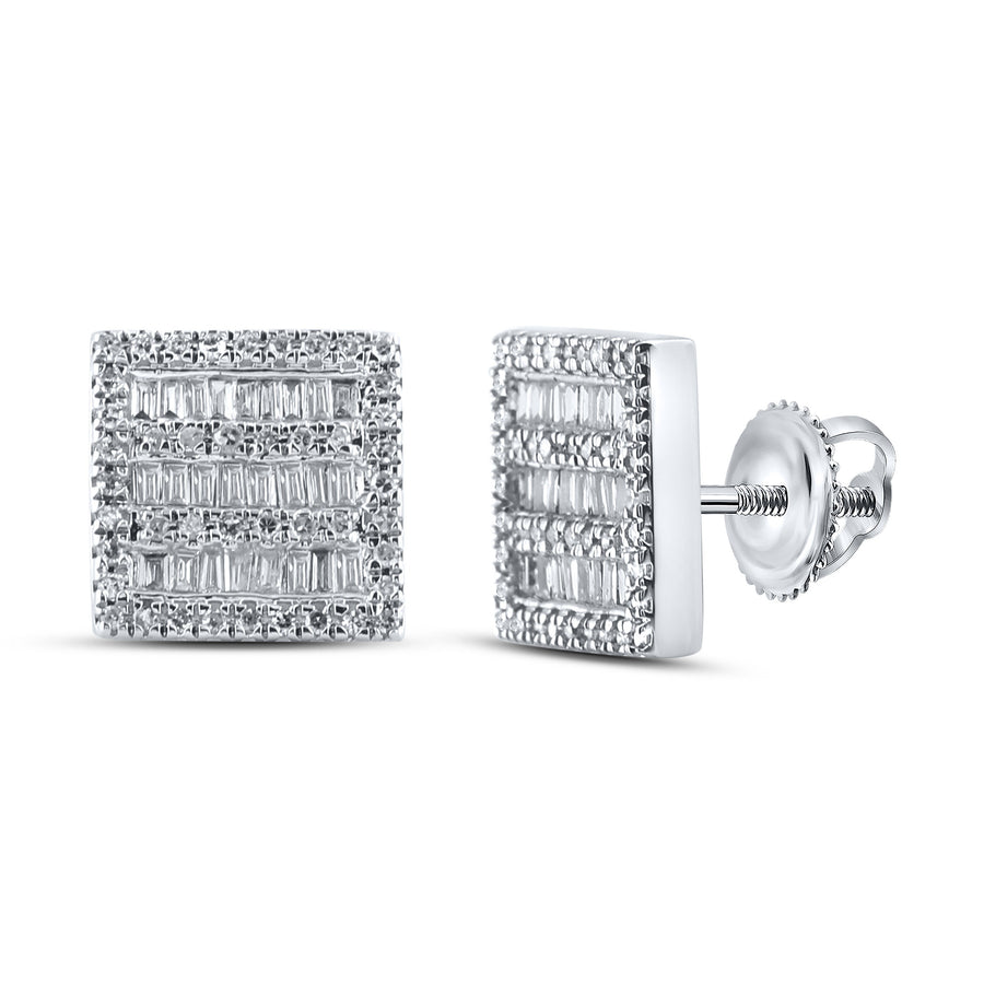 10kt White Gold Womens Baguette Diamond Square Earrings 1/3 Cttw