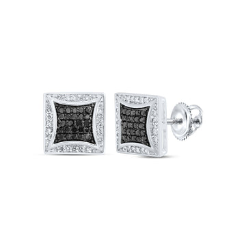10kt White Gold Round Black Color Treated Diamond Square Earrings 1/3 Cttw