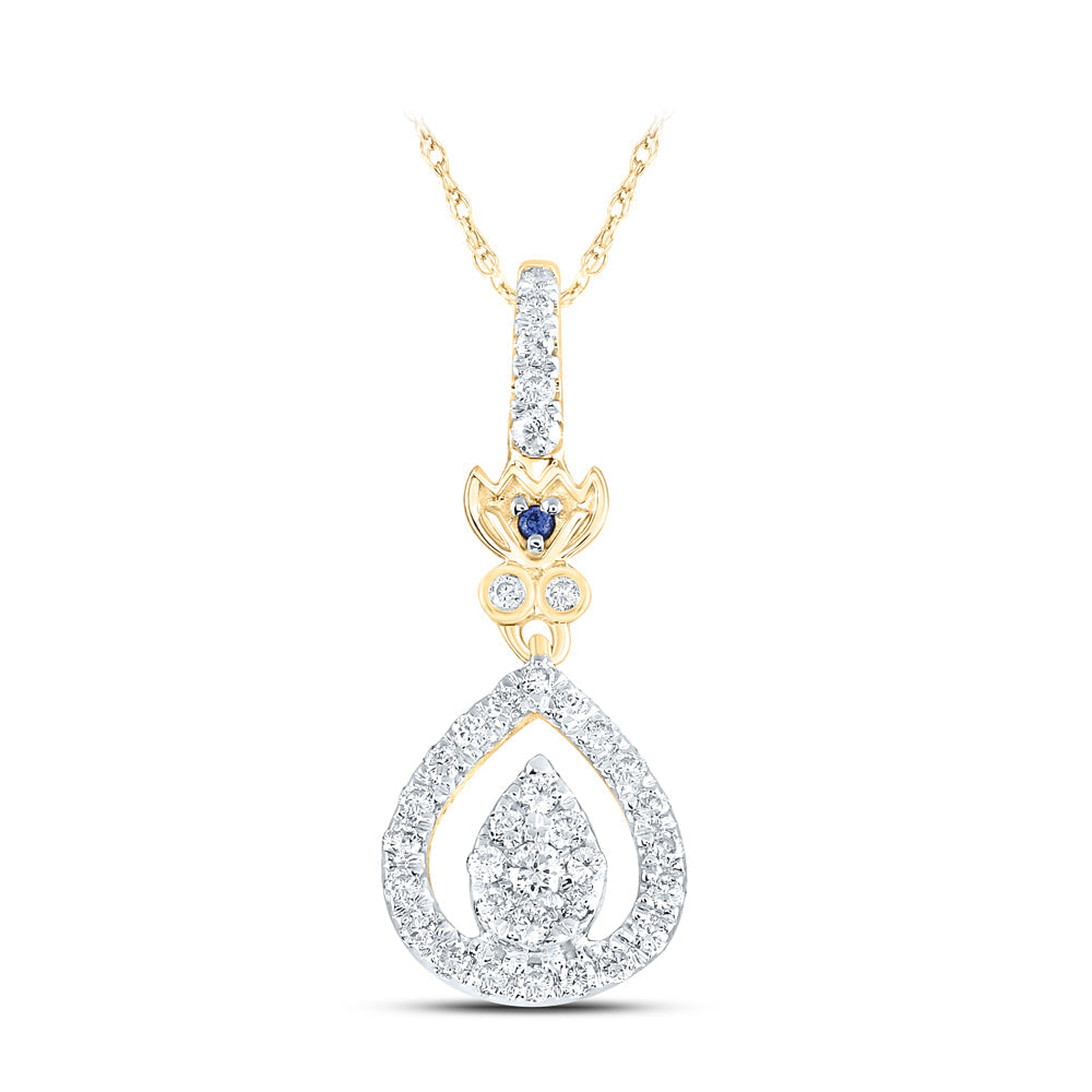 14kt Yellow Gold Womens Round Diamond Teardrop Pendant 1/4 Cttw