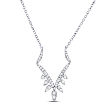 14kt White Gold Womens Round Diamond Modern-V Fashion Necklace 1/4 Cttw