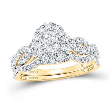 10kt Yellow Gold Oval Diamond Halo Bridal Wedding Ring Band Set 1 Cttw