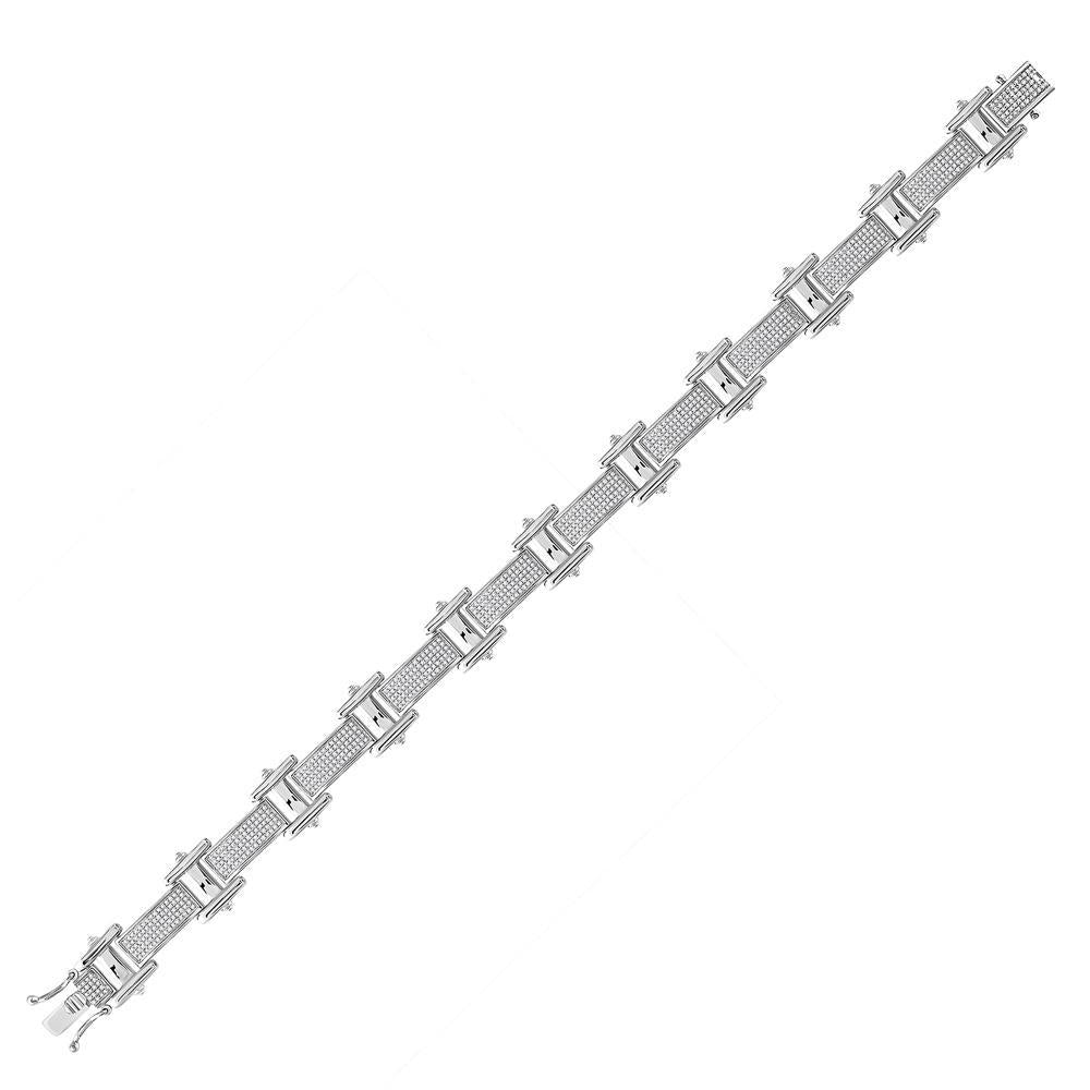10kt White Gold Mens Round Diamond Link Bracelet 1-3/8 Cttw