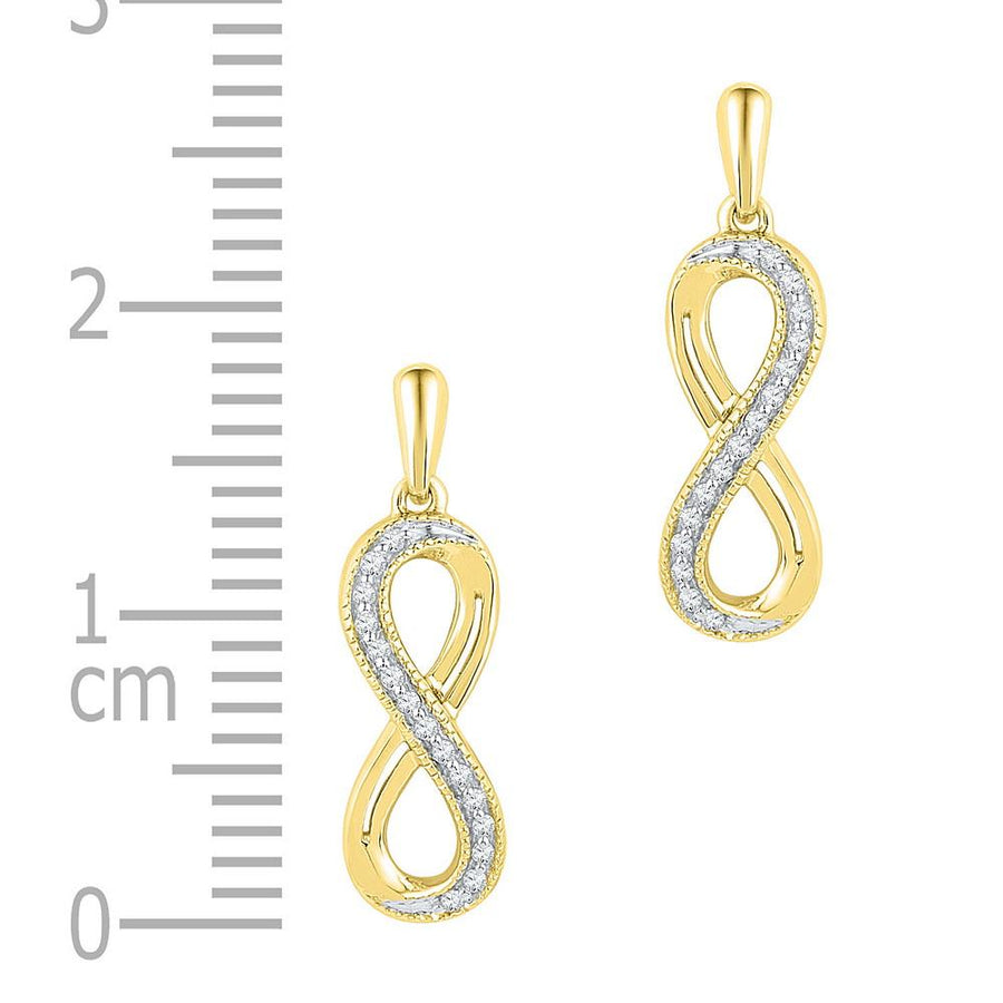 10kt Yellow Gold Womens Round Diamond Infinity Dangle Earrings 1/10 Cttw