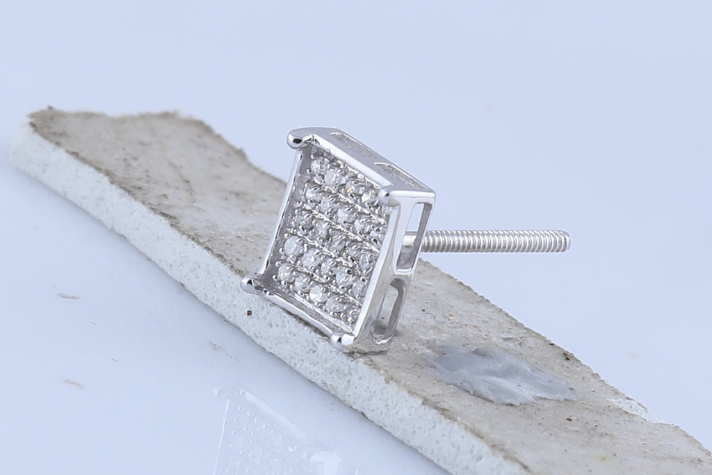 10kt White Gold Womens Round Diamond Square Cluster Earrings 1/6 Cttw