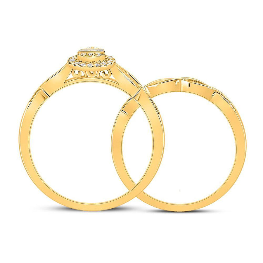 10kt Yellow Gold Baguette Diamond Bridal Wedding Ring Band Set 1/5 Cttw