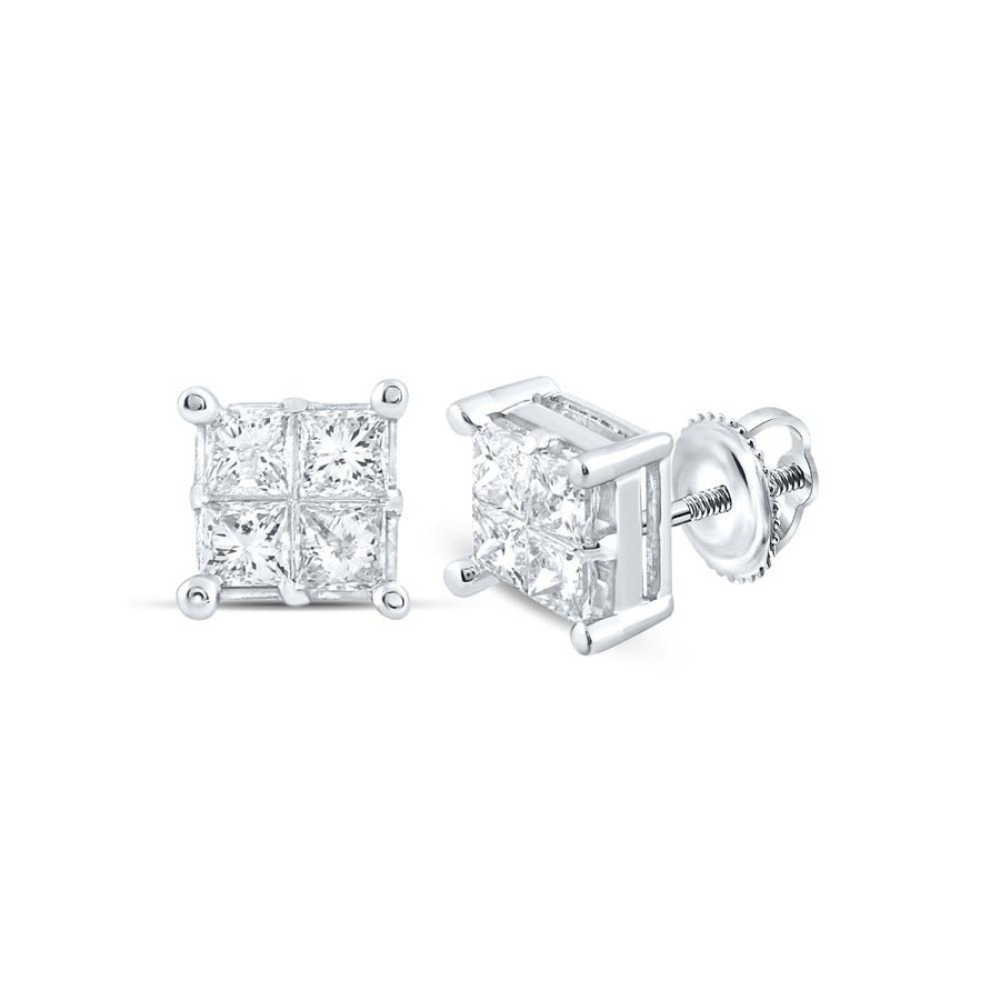 14kt White Gold Womens Princess Diamond Square Cluster Earrings 1 Cttw