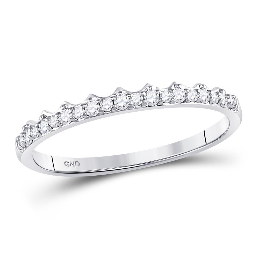 10kt White Gold Womens Round Diamond Slender Scalloped Stackable Band Ring 1/6 Cttw