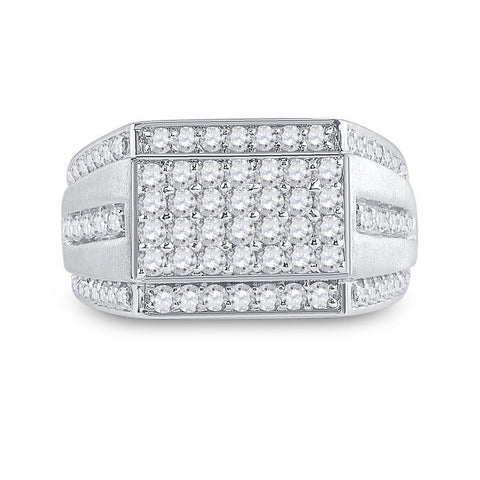 10kt White Gold Mens Round Diamond Cluster Ring 1-1/4 Cttw