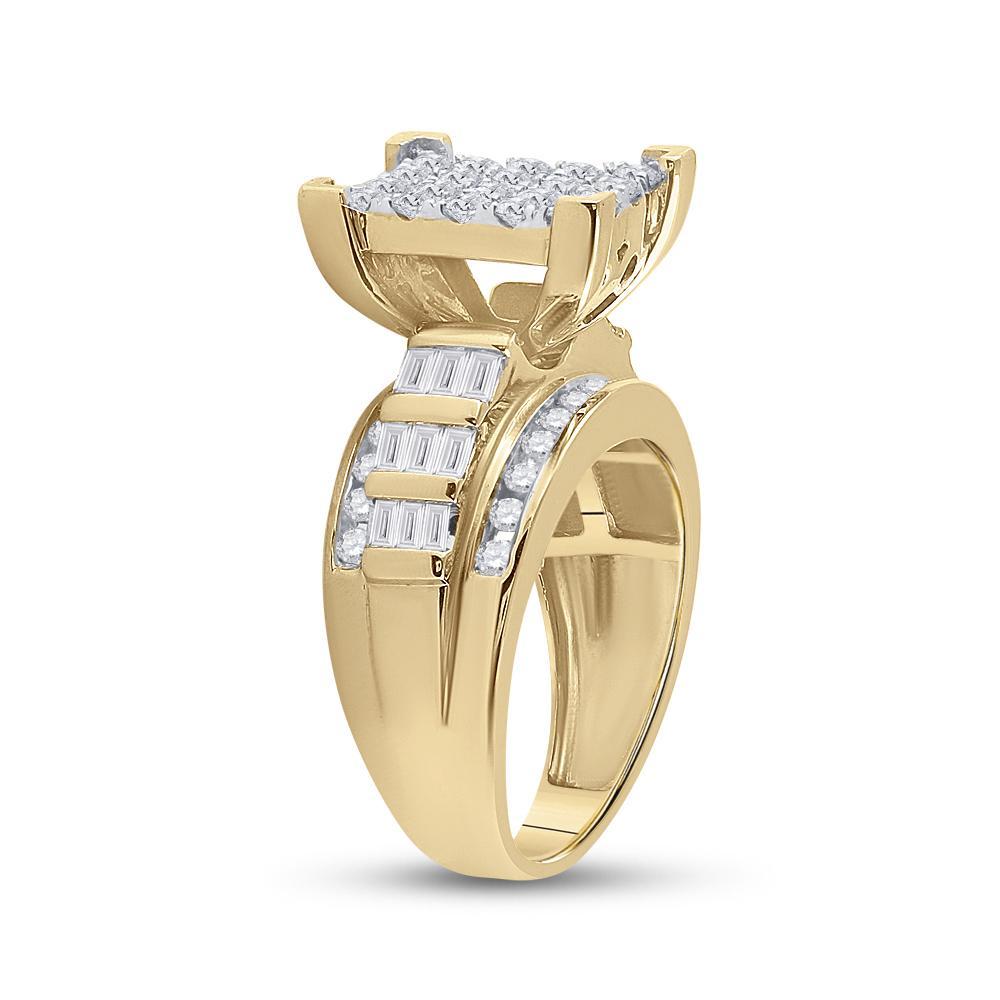 10kt Yellow Gold Round Diamond Cluster Bridal Wedding Engagement Ring 1-1/2 Cttw
