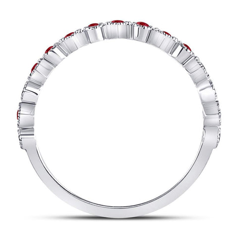 10kt White Gold Womens Round Ruby Square Dot Stackable Band Ring 1/5 Cttw