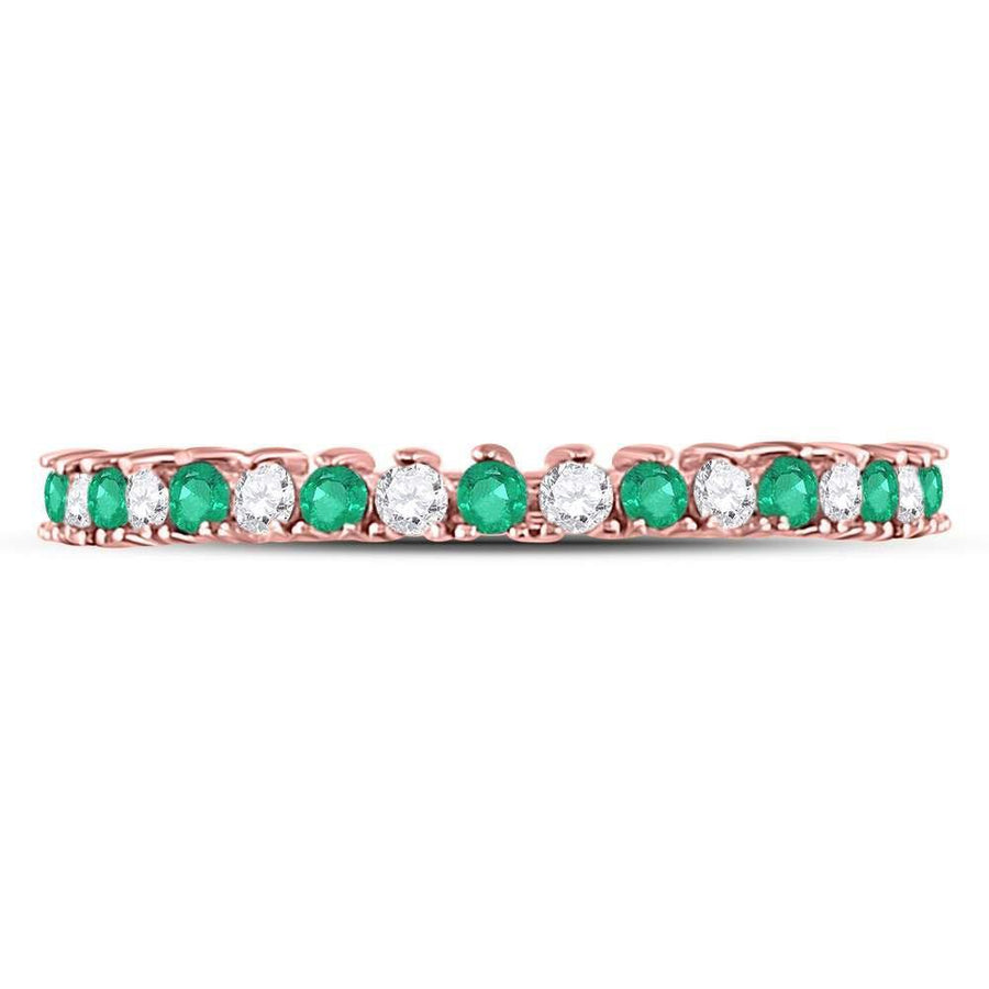 10kt Rose Gold Womens Round Emerald Diamond Stackable Band Ring 1/5 Cttw