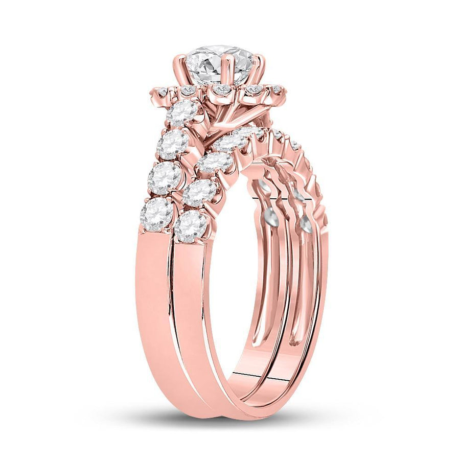 14kt Rose Gold Round Diamond Bridal Wedding Ring Band Set 2 Cttw