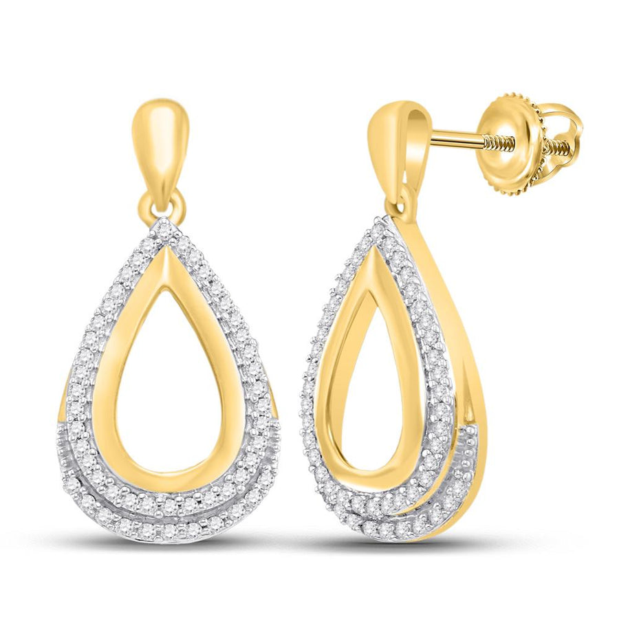 10kt Yellow Gold Womens Round Diamond Teardrop Dangle Earrings 1/4 Cttw
