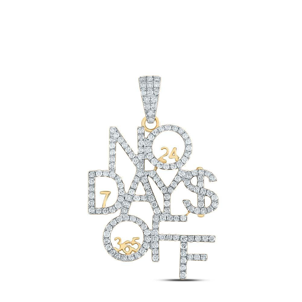 10kt Yellow Gold Mens Round Diamond No Days Off 24 7 365 Phrase Charm Pendant 2 Cttw