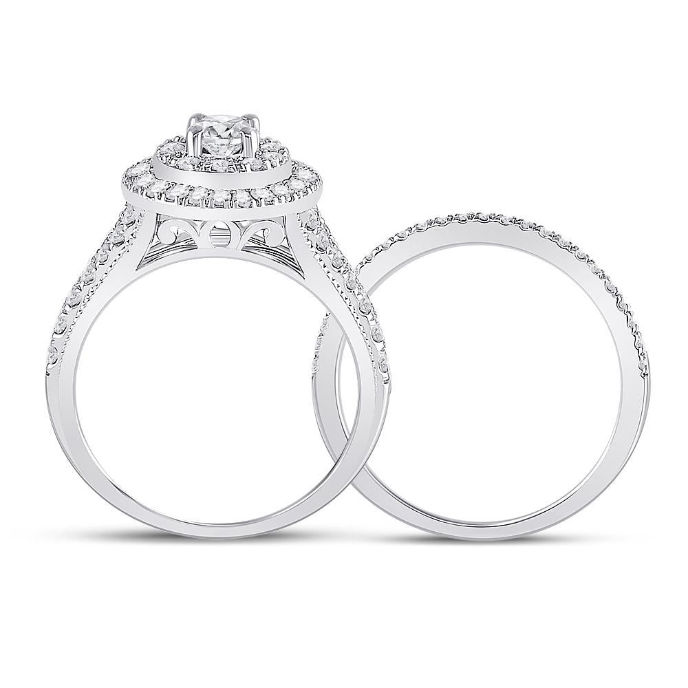 14kt White Gold Round Diamond Bridal Wedding Ring Band Set 1 Cttw