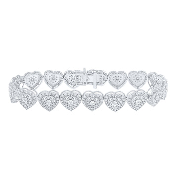 10kt White Gold Womens Round Diamond Heart Bracelet 3-7/8 Cttw