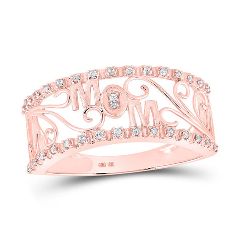 10kt Rose Gold Womens Round Diamond Mom Band Ring 1/10 Cttw