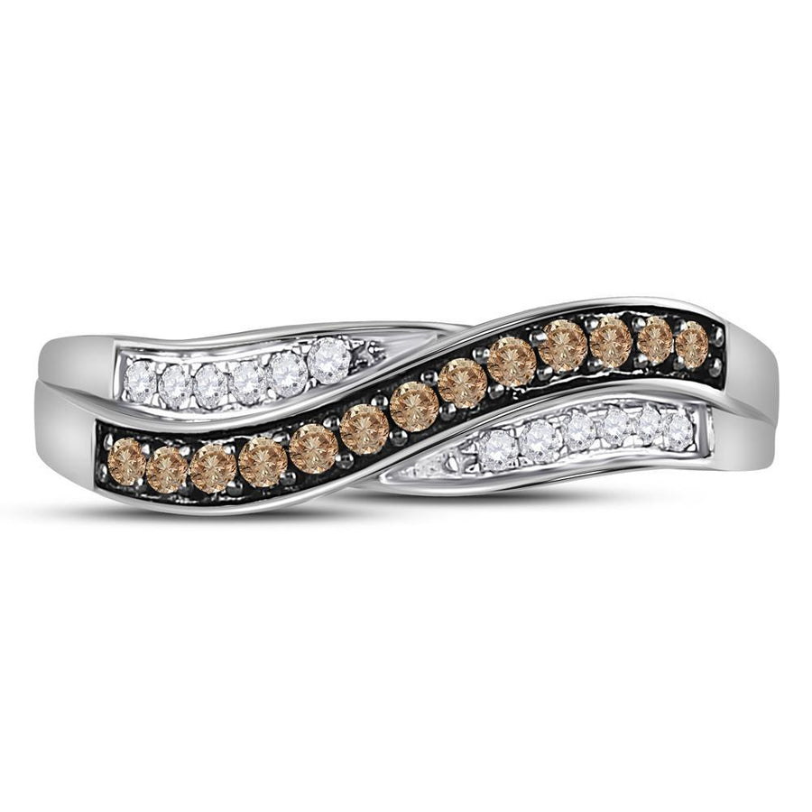 10kt White Gold Womens Round Brown Diamond Band Ring 1/4 Cttw