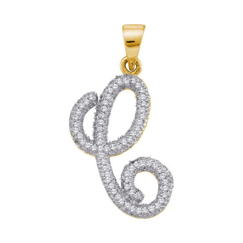 10kt Yellow Gold Womens Round Diamond Cursive C Letter Pendant 1/5 Cttw