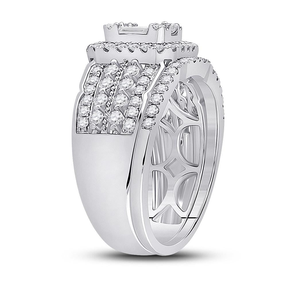 14kt White Gold Baguette Diamond Bridal Wedding Ring Band Set 1 Cttw