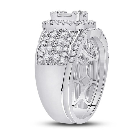 14kt White Gold Baguette Diamond Bridal Wedding Ring Band Set 1 Cttw