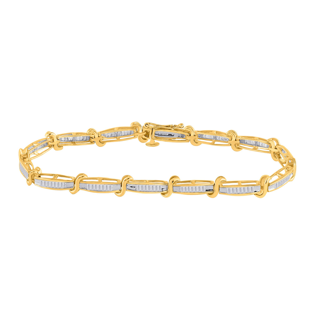 10kt Yellow Gold Womens Baguette Diamond Link Bracelet 1 Cttw