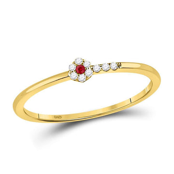 10kt Yellow Gold Womens Round Ruby Diamond Stackable Band Ring 1/20 Cttw