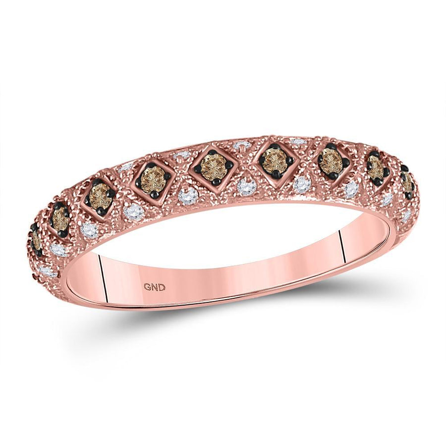 10kt Rose Gold Womens Round Brown Diamond Anniversary Band Ring 1/3 Cttw