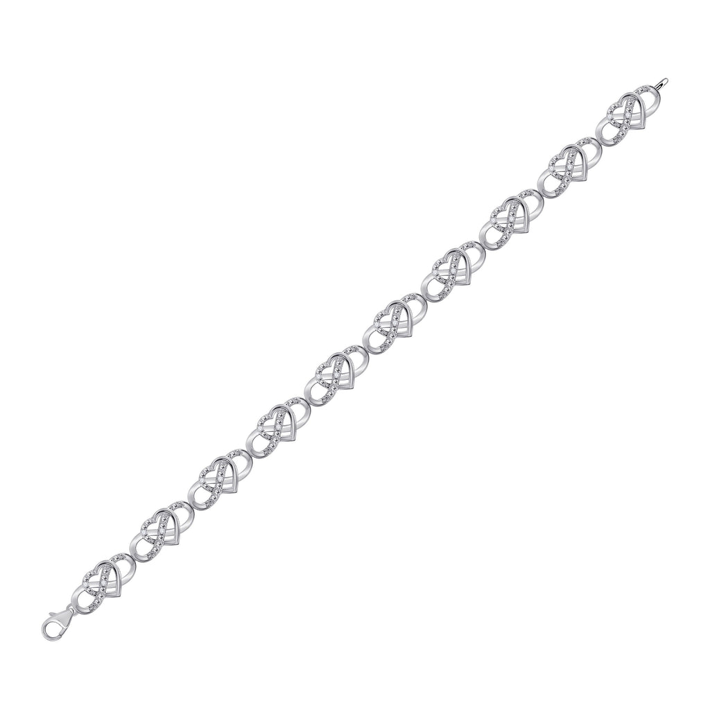 10kt White Gold Womens Round Diamond Infinity Heart Bracelet 1/6 Cttw