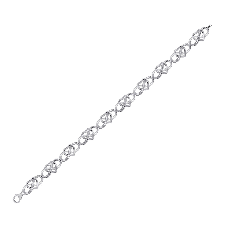 10kt White Gold Womens Round Diamond Infinity Heart Bracelet 1/6 Cttw