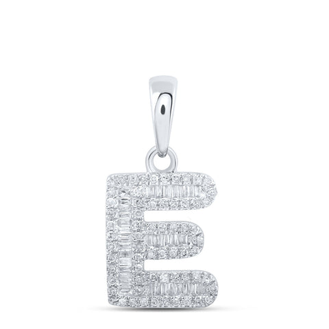 10kt White Gold Womens Baguette Diamond E Initial Letter Pendant 1/3 Cttw