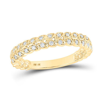 10kt Yellow Gold Womens Round Diamond Vine Leaf Stackable Band Ring 1/6 Cttw