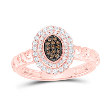 10kt Rose Gold Womens Round Brown Diamond Oval Ring 1/4 Cttw
