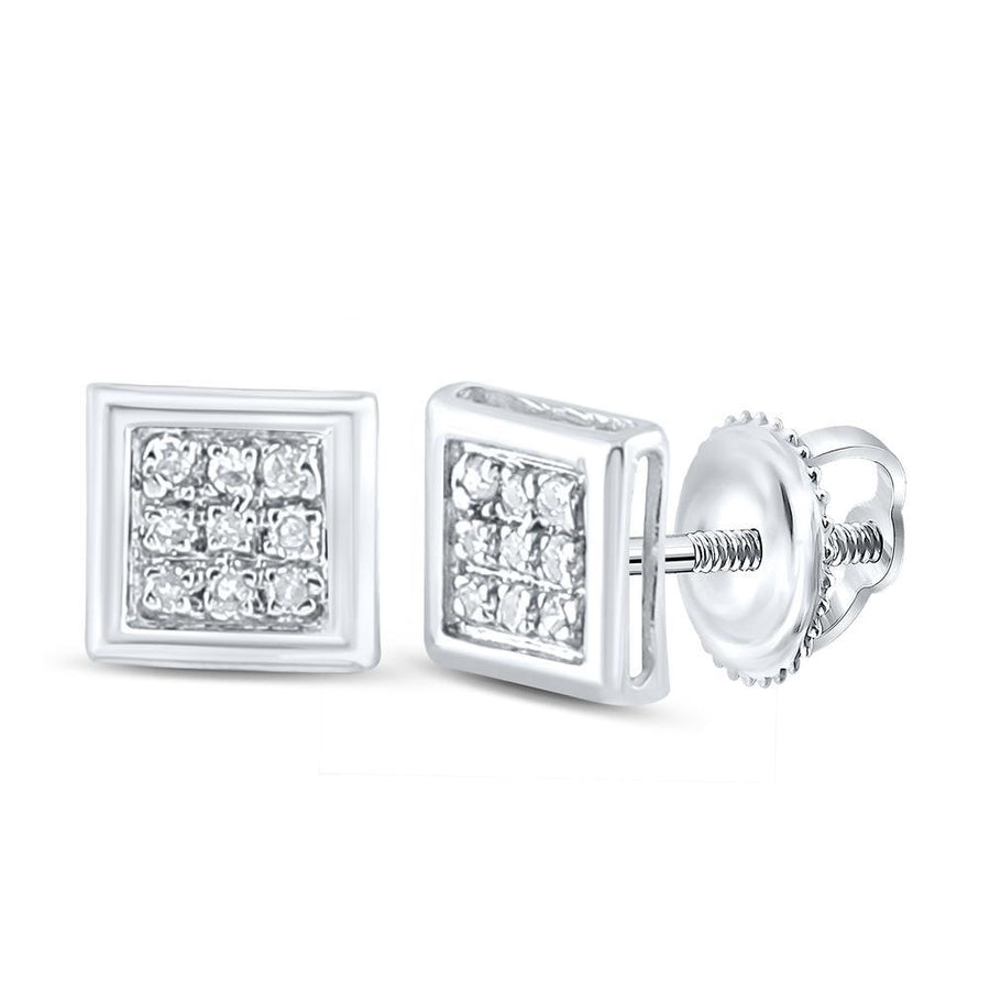10kt White Gold Womens Round Diamond Square Cluster Earrings 1/6 Cttw