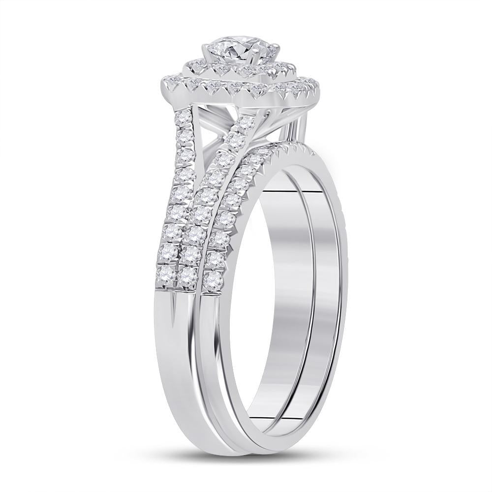 10kt White Gold Round Diamond Bridal Wedding Ring Band Set 1 Cttw