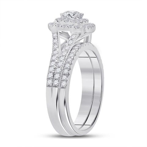 10kt White Gold Round Diamond Bridal Wedding Ring Band Set 1 Cttw