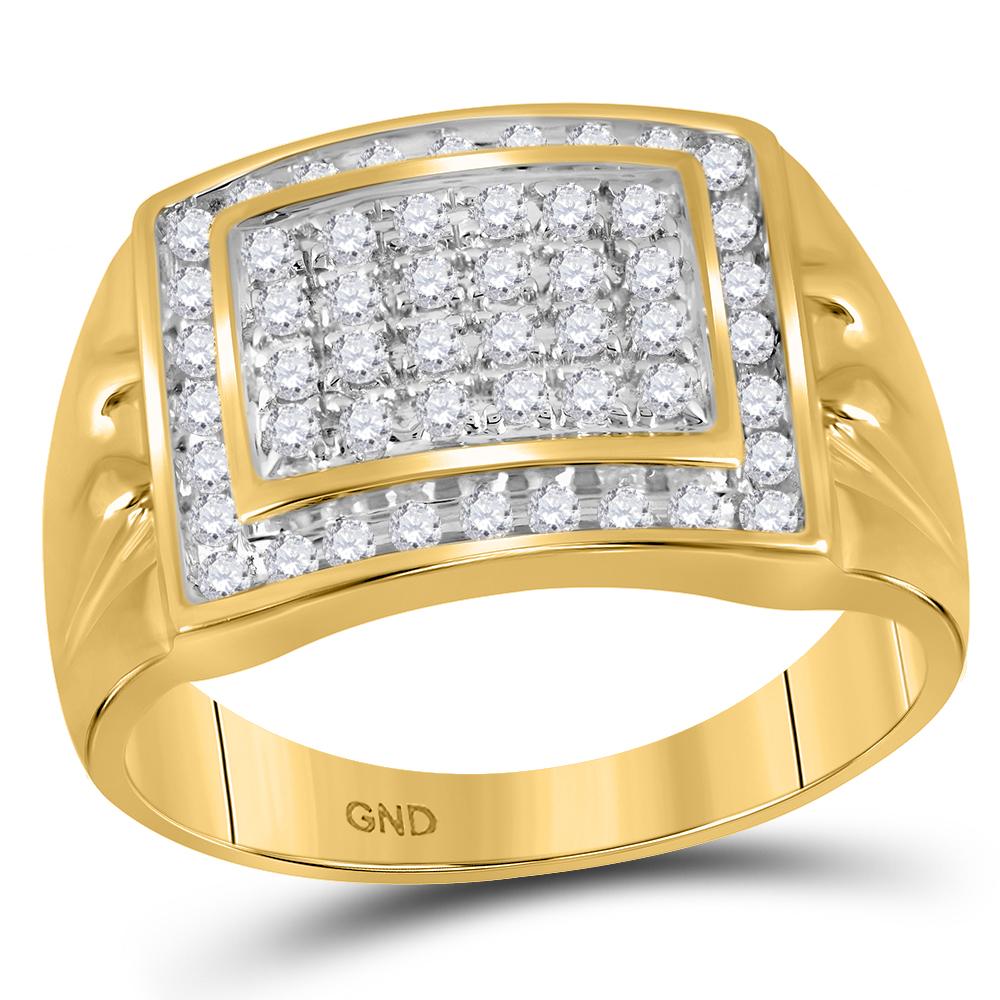 10kt Yellow Gold Mens Round Diamond Rectangle Cluster Ring 1/2 Cttw