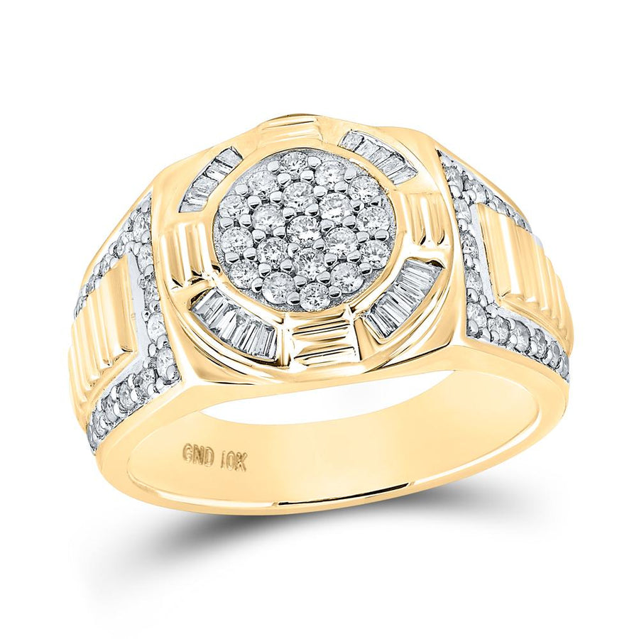10kt Yellow Gold Mens Round Diamond Circle Cluster Ring 1 Cttw