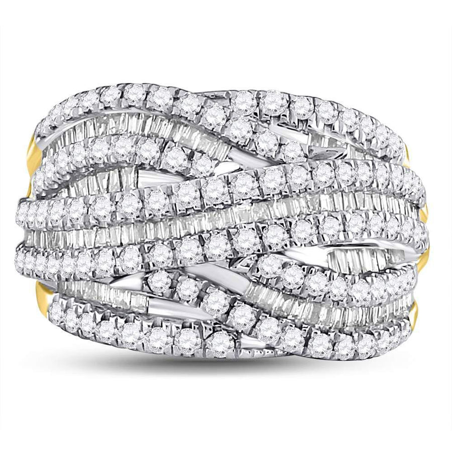10kt Yellow Gold Womens Baguette Diamond Woven Crossover Band Ring 1-5/8 Cttw