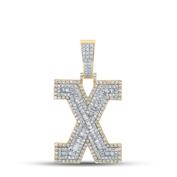 14kt Two-tone Gold Mens Baguette Diamond X Initial Letter Charm Pendant 2 Cttw