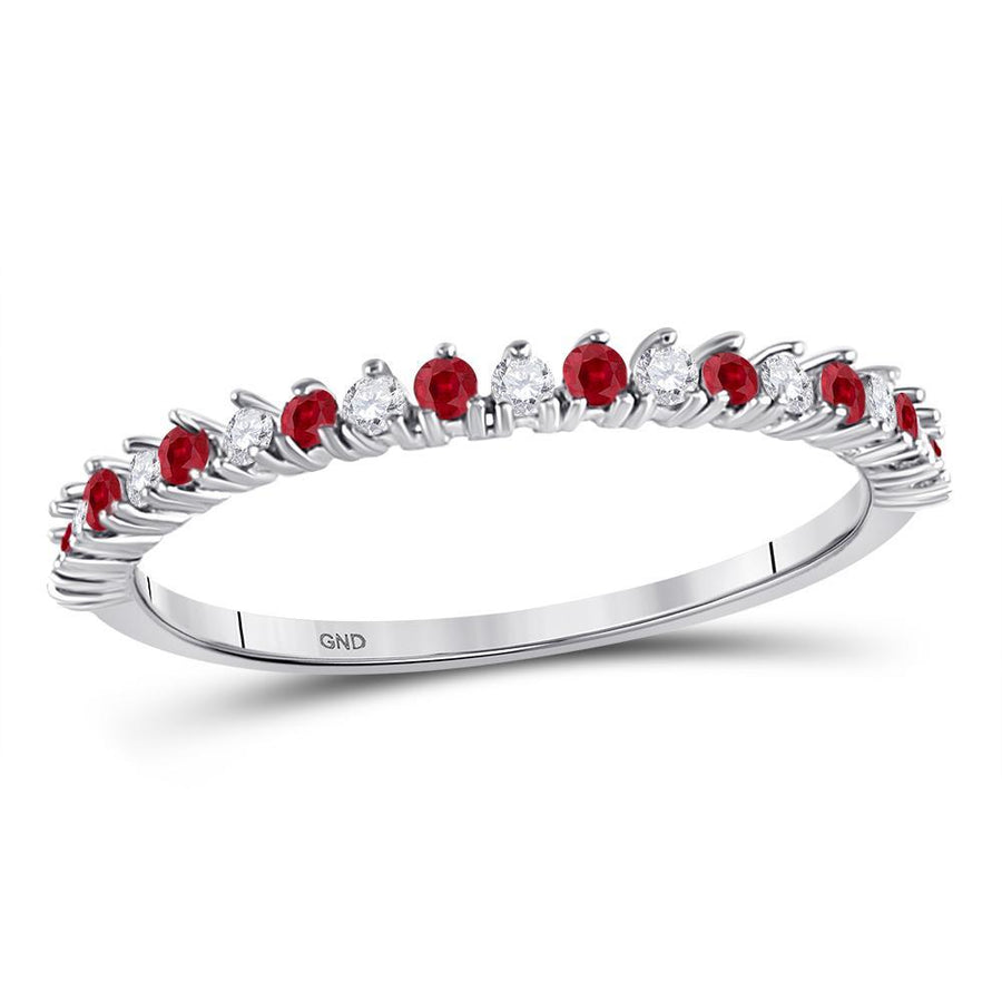 10kt White Gold Womens Round Ruby Diamond Stackable Band Ring 1/4 Cttw