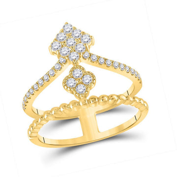 10kt Yellow Gold Womens Round Diamond Offset Square Fashion Ring 1/2 Cttw