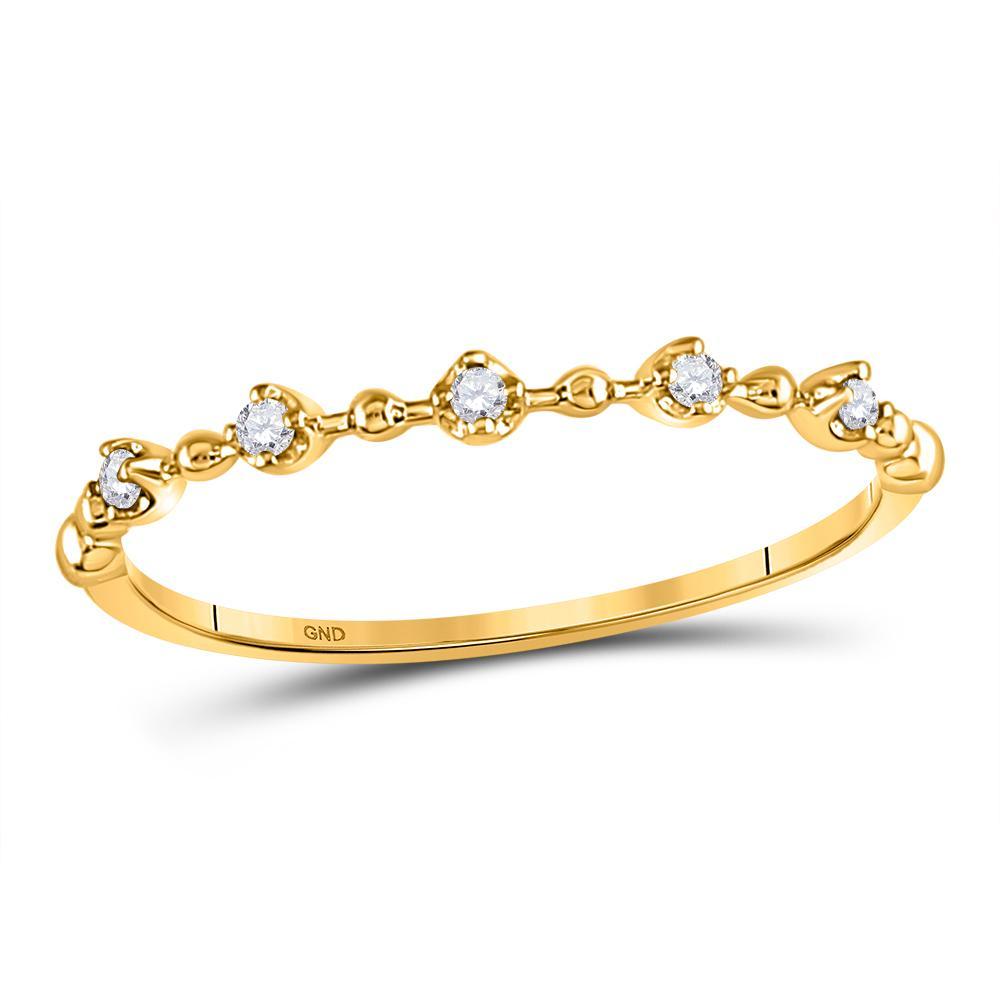 10kt Yellow Gold Womens Round Diamond Bead Dot Stackable Ring 1/20 Cttw