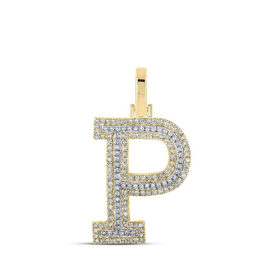 10kt Two-tone Gold Mens Round Diamond P Initial Letter Pendant 3/8 Cttw