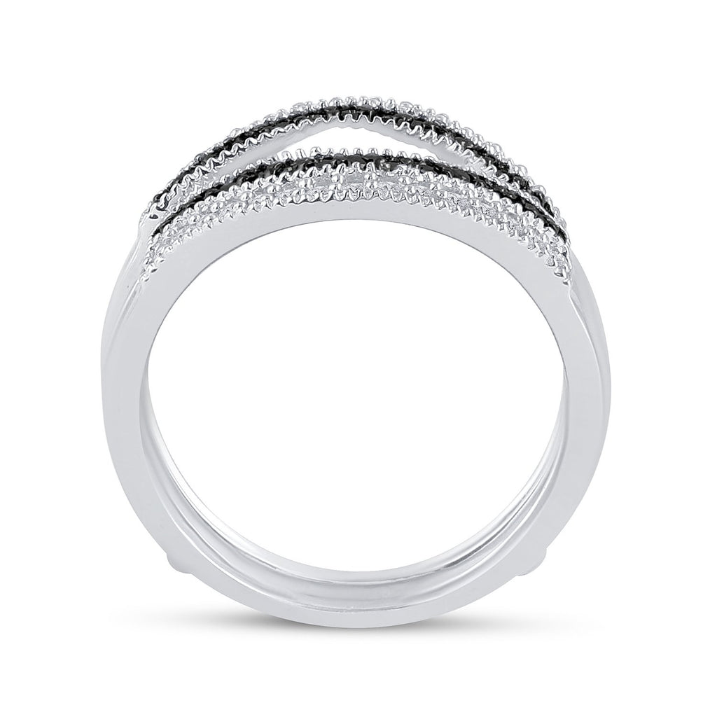 10kt White Gold Womens Round Black Color Enhanced Diamond Wrap Ring Guard Enhancer 1/2 Cttw